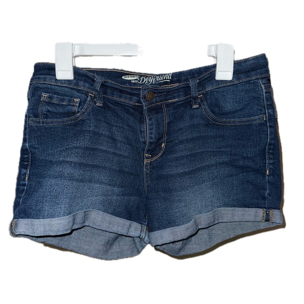 Old Navy The Boyfriend Dark Wash Denim Rolled Cuff Mid-Rise Shorts 3.5” Inseam